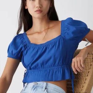 Uniqlo Royal Blue Puff Sleeve Crop Top
